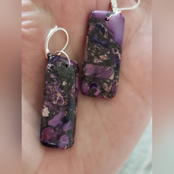 New, handmade gemstone earrings of purple sea sediment jasper. - Picture 2 of 4